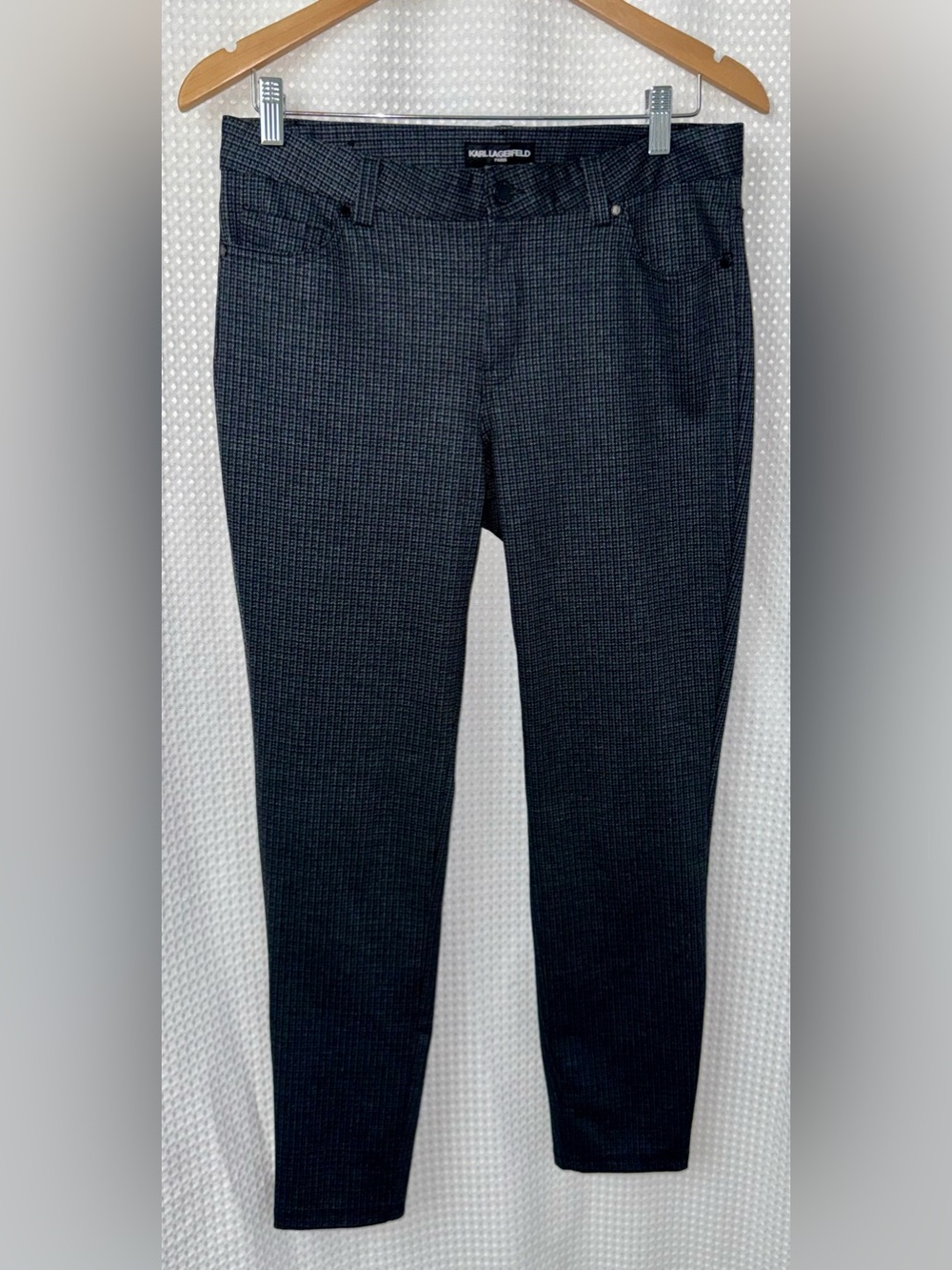 Karl Lagerfeld Skinny Houndstooth Trousers Size 8 - grey